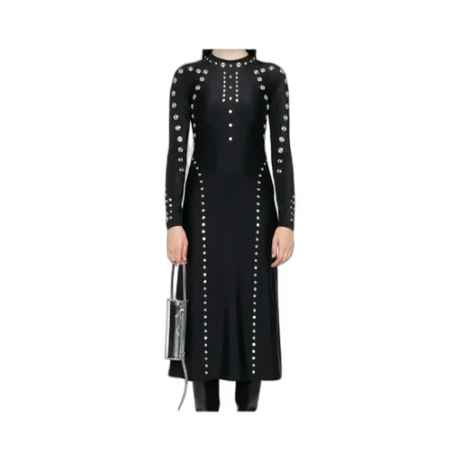 Metallic-Embellished Long-Sleeve Dress