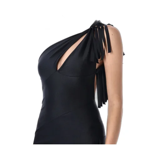 Asymmetric Fringed Mini Dress