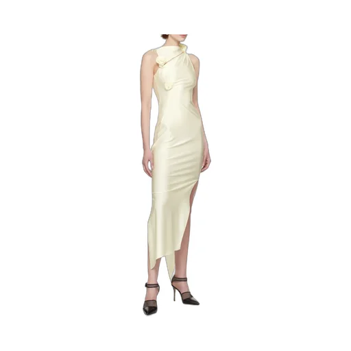 Asymmetric Flower Gown Maxi Dress