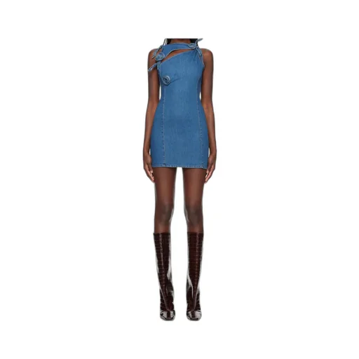 Asymmetric Flower Mini Denim Dress