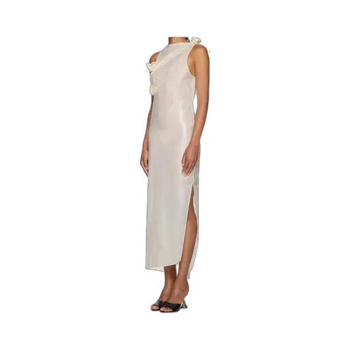 Floral-Appliqué Asymmetric Gown