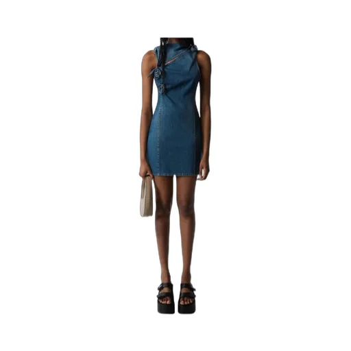 Asymmetric Flower Mini Denim Dress