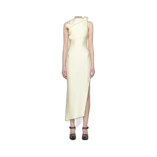 Asymmetric Flower Gown Maxi Dress