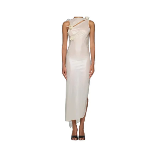 Floral-Appliqué Asymmetric Gown