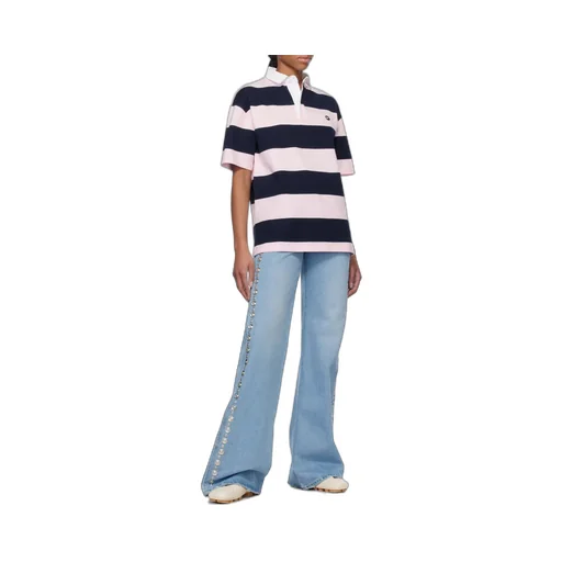 Logo Embroidered Striped Polo Shirt