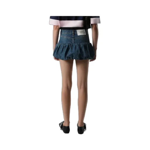 Gathered-Hem Denim Mini Skirt