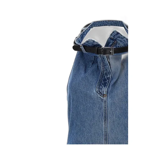 Belted Halterneck Denim Dress
