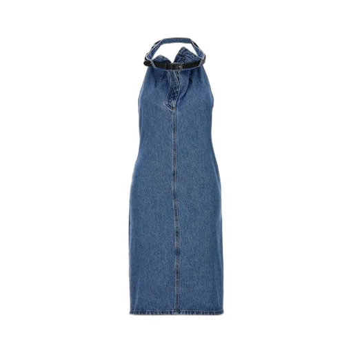 Belted Halterneck Denim Dress
