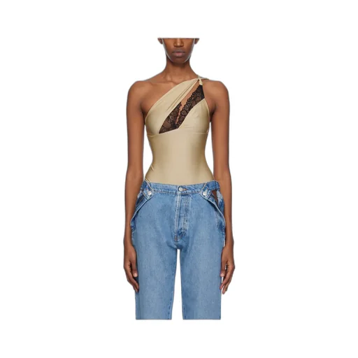 Lace-Detailed One-Shoulder Bodysuit
