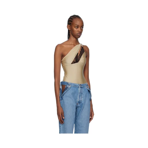Lace-Detailed One-Shoulder Bodysuit
