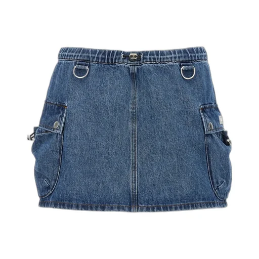 Drawstring-Waist Denim Mini Skirt
