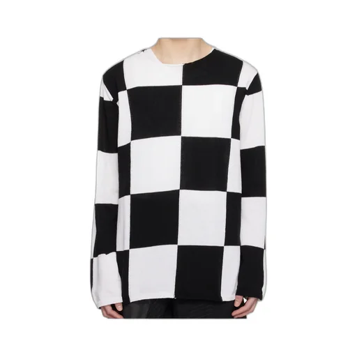 Checkered Pattern Intarsia Knit Sweater