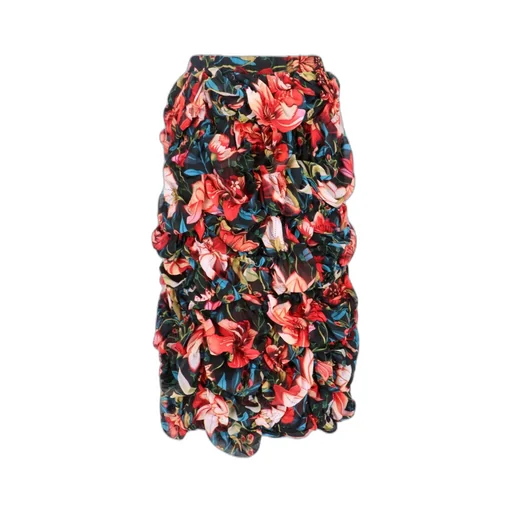 Graphic Printed Ruched Midi Skirt