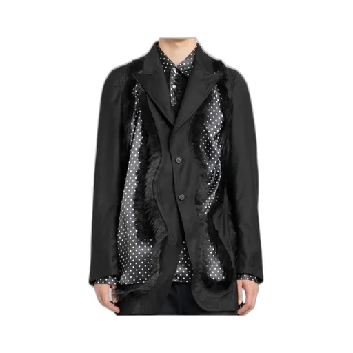 Single-Breasted Blazer With Faux Fur Embellishment