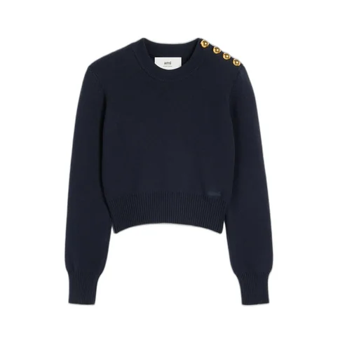 Button Embellished Crewneck Knitted Jumper