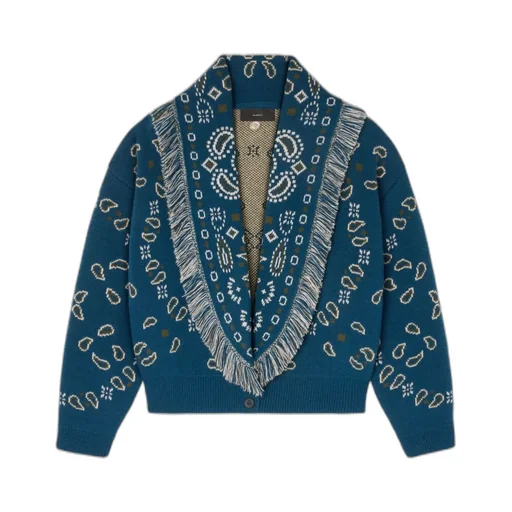 Paisley Jacquard Fringed Cardigan