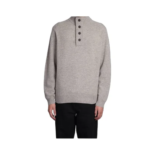 Buttoned High-Neck Knit Jumper