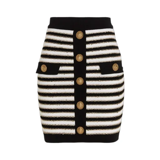 Striped Button-Fasten Skirt