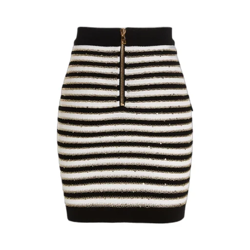 Striped Button-Fasten Skirt