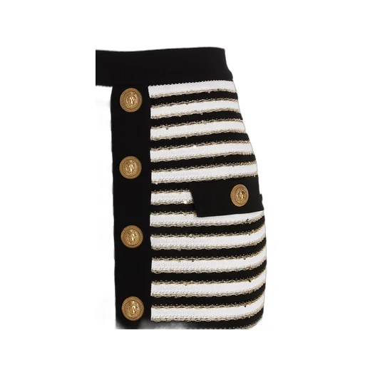 Striped Button-Fasten Skirt