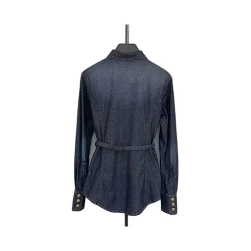 Belted Button-Up Denim Shirt