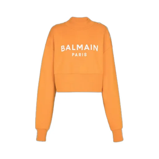 Eco-Responsible Cotton Cropped Sweatshirt With Balmain Logo Print