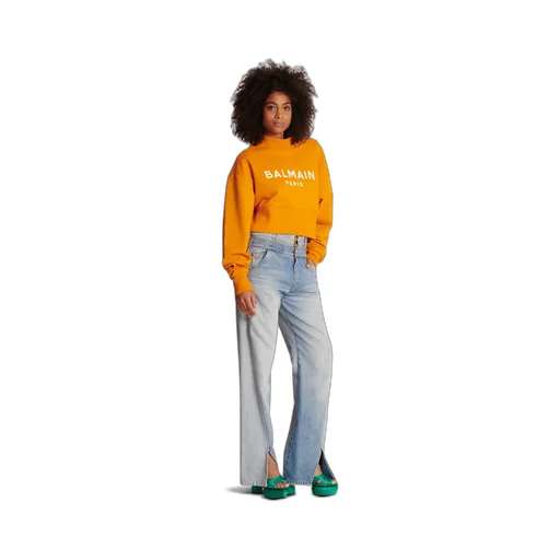 Eco-Responsible Cotton Cropped Sweatshirt With Balmain Logo Print