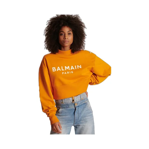 Eco-Responsible Cotton Cropped Sweatshirt With Balmain Logo Print