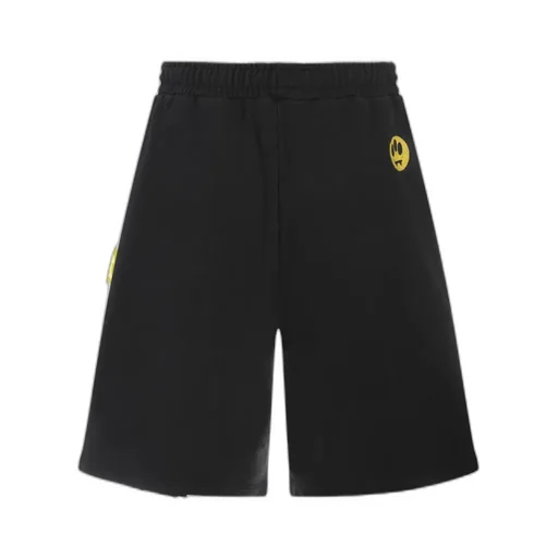 Smiley-Print Elasticated Waistband Distressed Shorts