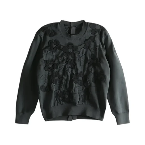 Floral-Appliqué Buttoned Sweater