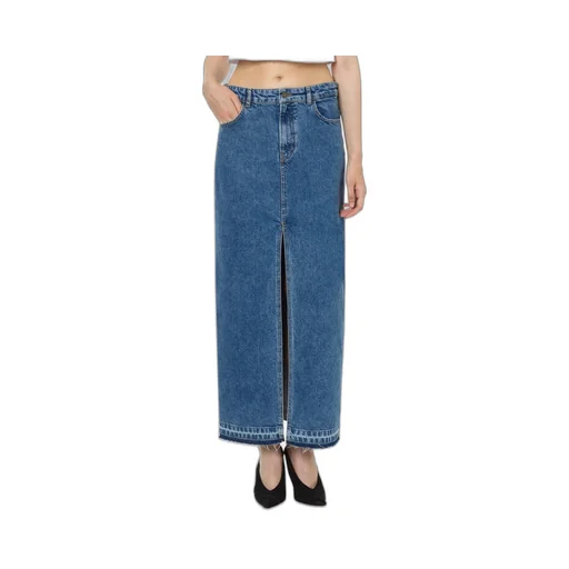 Mid-Rise Denim Maxi Skirt