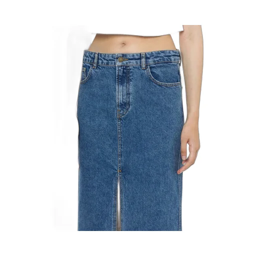 Mid-Rise Denim Maxi Skirt