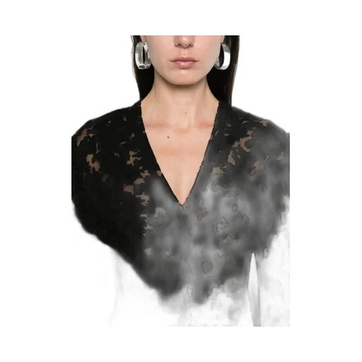 Floral-Motif V-Neck Semi-Sheer Blouse