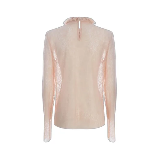 Floral-Lace High-Neck Sheer Blouse