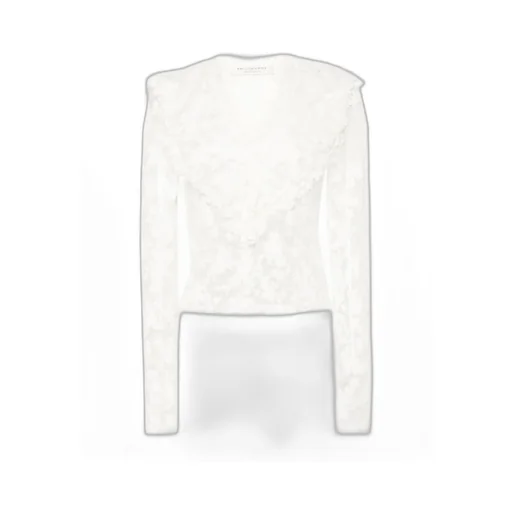 Floral-Motif V-Neck Semi-Sheer Blouse