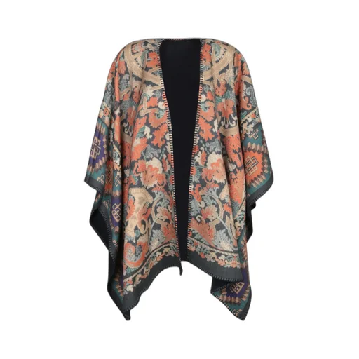 Patterned Open Front Poncho