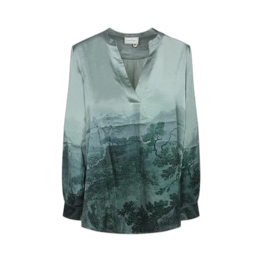 Landscape Print V-Neck Top