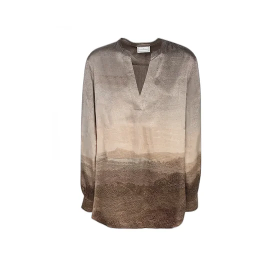 Landscape Print Silk Top