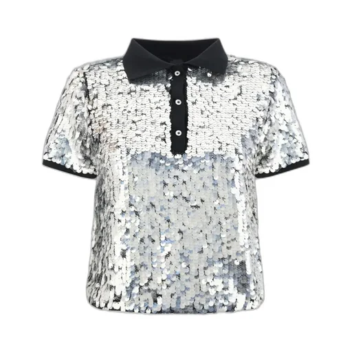 Pupazzo Sequin Embellished Short-Sleeved Polo Top