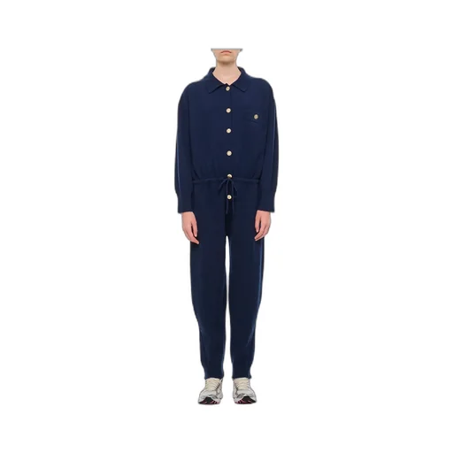 Long-Sleeved Front-Button Jumpsuit