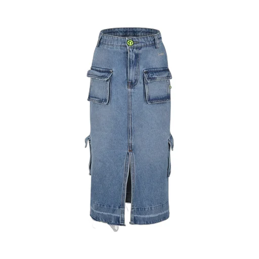 Slit Detailed Distressed Denim Skirt