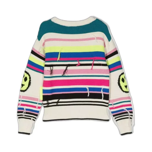 Striped Smiley Face-Print Knit Sweater