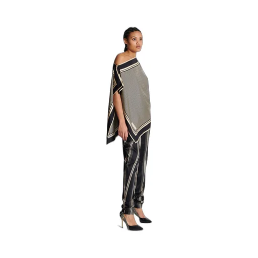 Asymmetric Monogrammed Scarf Top