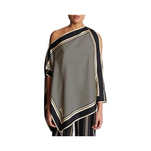 Asymmetric Monogrammed Scarf Top