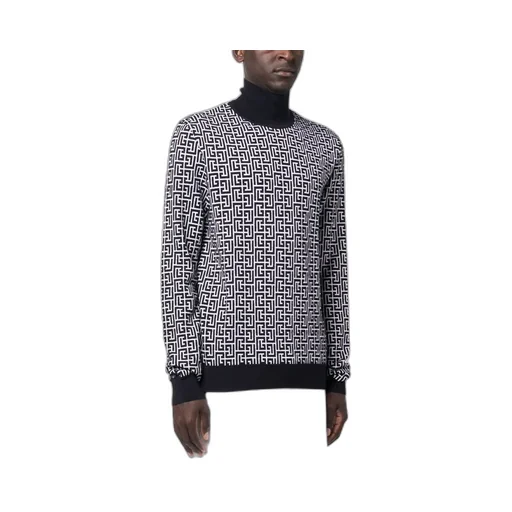 Monogram-Intarsia Knitted Roll-Neck Jumper