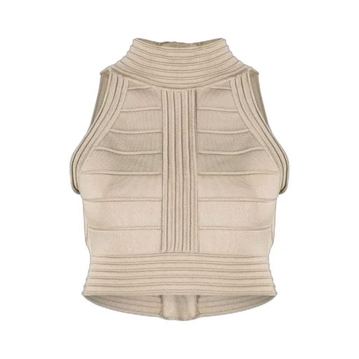 High Neck Seam Detailed Cropped Top