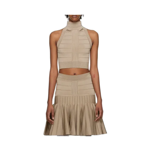 High Neck Seam Detailed Cropped Top