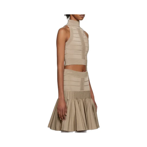 High Neck Seam Detailed Cropped Top