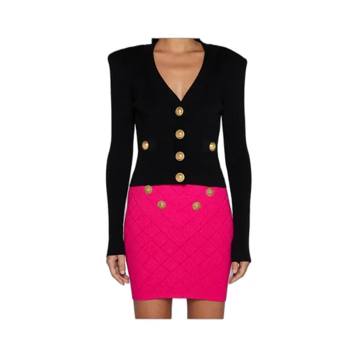 Button Embellished Ribbed Cardigan