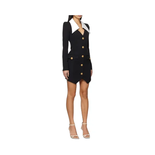 V-Neck Buttoned Mini Dress